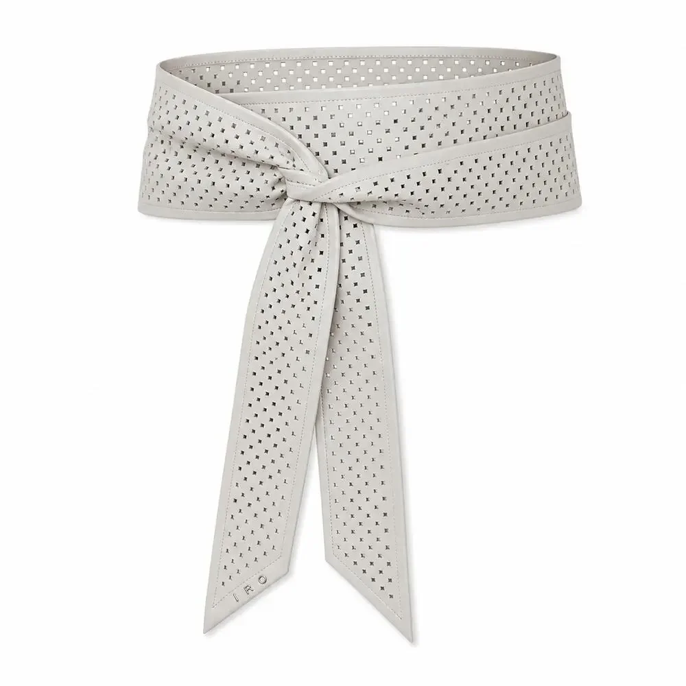 IRO Nera Cuts Perforated Lamb Leather Wrap Belt Cloud EU 75 US XS Obi Quiet Lux